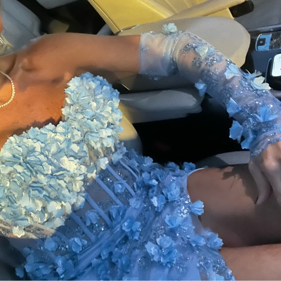 Unique statement 3D flower light blue prom dress or formal gown - Picture 3 of 4